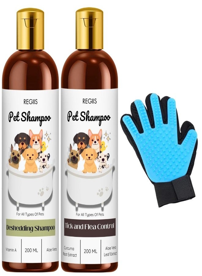 مجموعة شامبو ريجيس للحيوانات الأليفة، لإزالة الشعر الزائد ومكافحة القراد والبراغيث، 200 مل لكل عبوة مع قفاز للعناية بالحيوانات الأليفة - Image 1